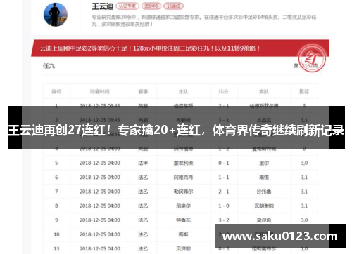 王云迪再创27连红！专家擒20+连红，体育界传奇继续刷新记录